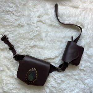 Leather Festival Brown Waist Satchel with Labradorite